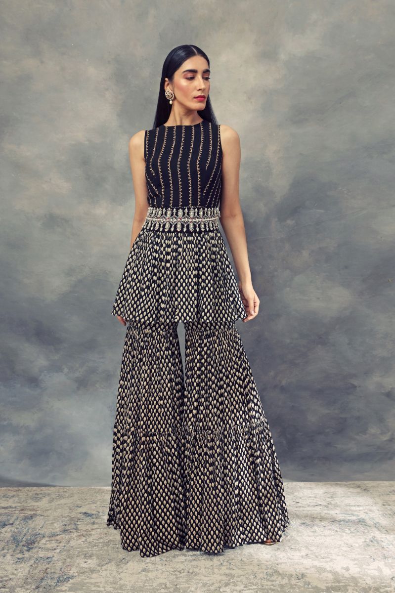 BLACK KURTA AND SHARARA SET 