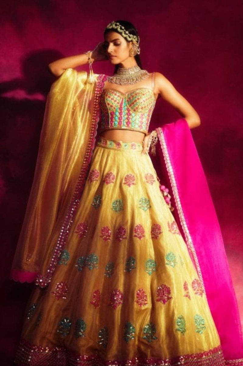 MULTICOLOURED EMBROIDERED LEHENGA SET
