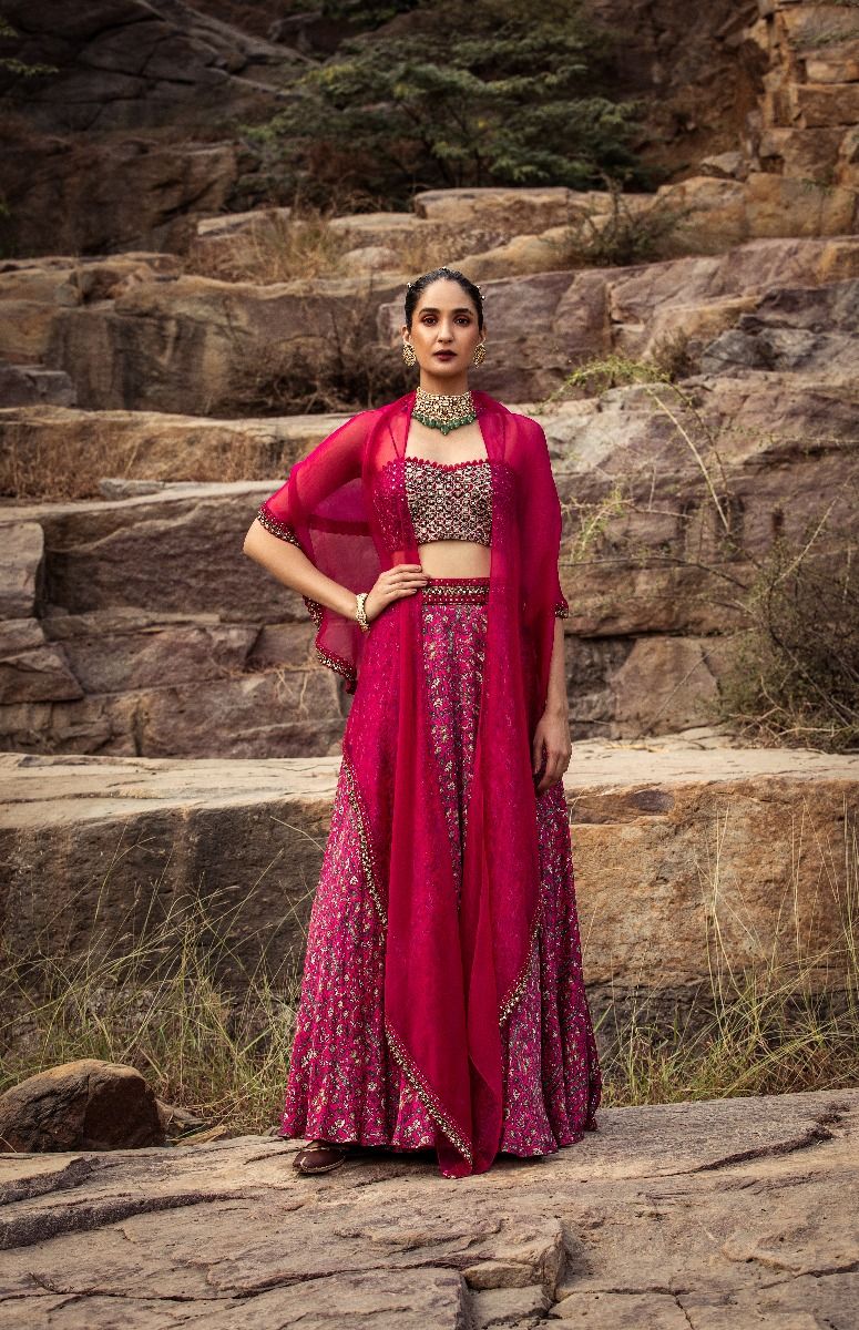 FUCHSIA PRINTED LEHENGA SET