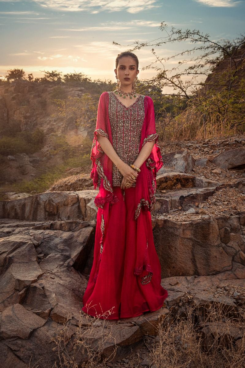 FUCHSIA EMBELLISHED SHARARA SET