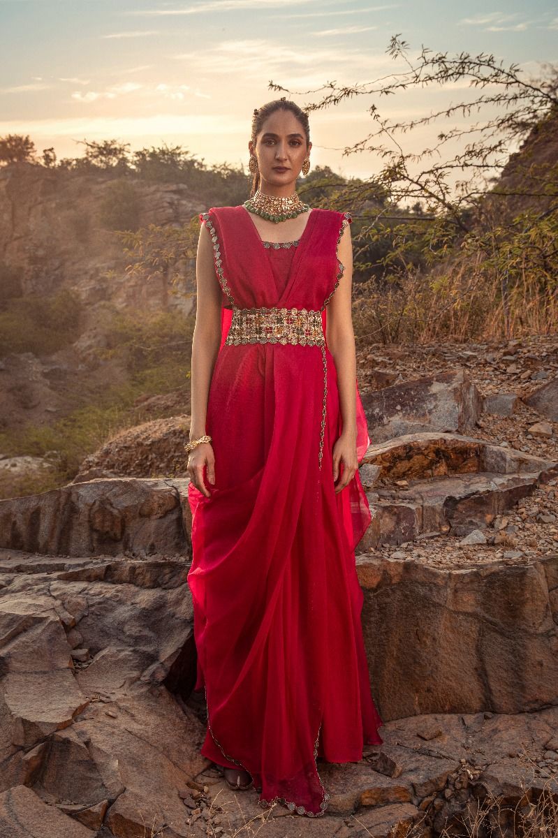 FUCHSIA PRE-DRAPED SAREE