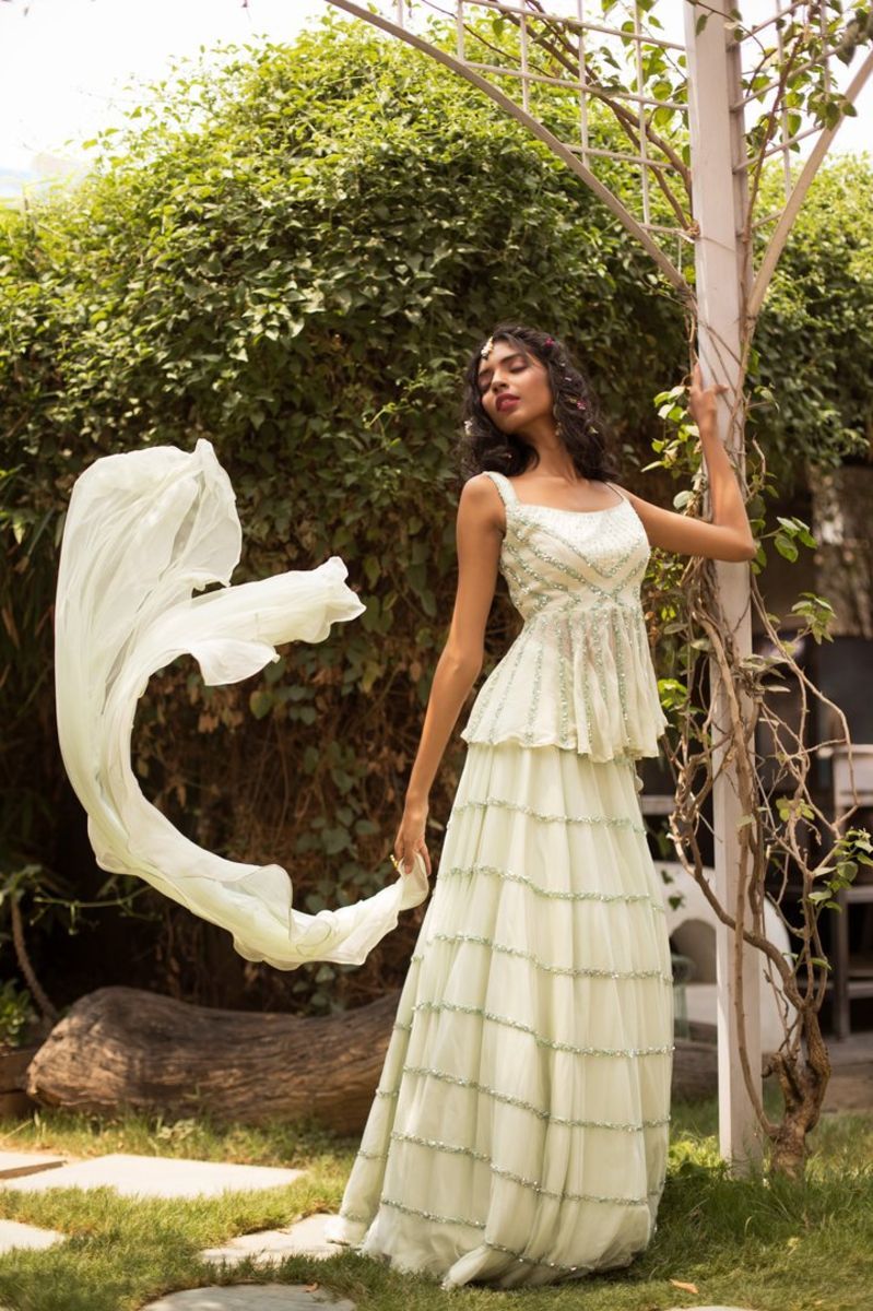 MINT GREEN PEPLUM TOP & SKIRT SET