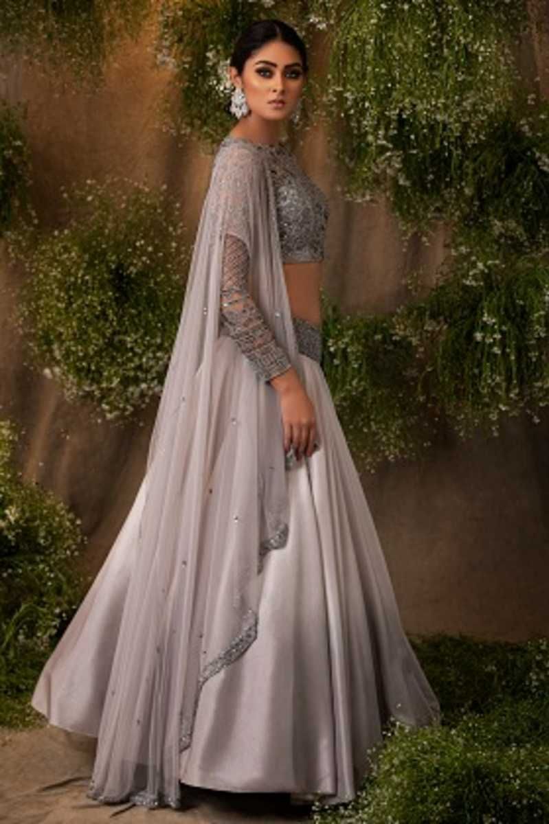 GREY CROP TOP SKIRT WITH DUPATTA