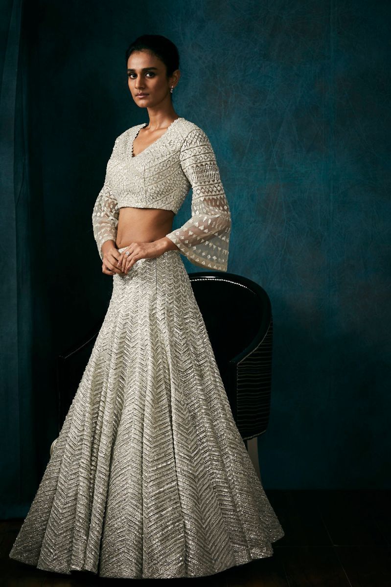SILVER METALLIC LEHENGA 