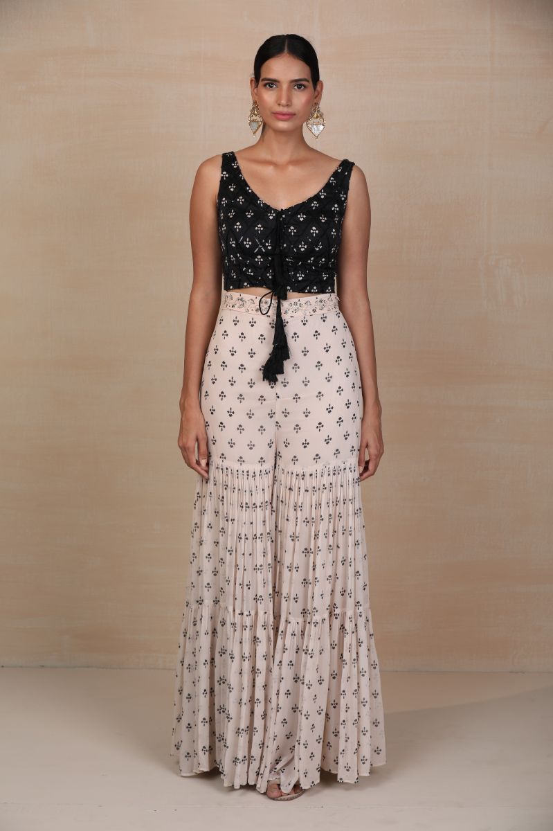 BLACK AND WHITE PRINTED SHARARA SET