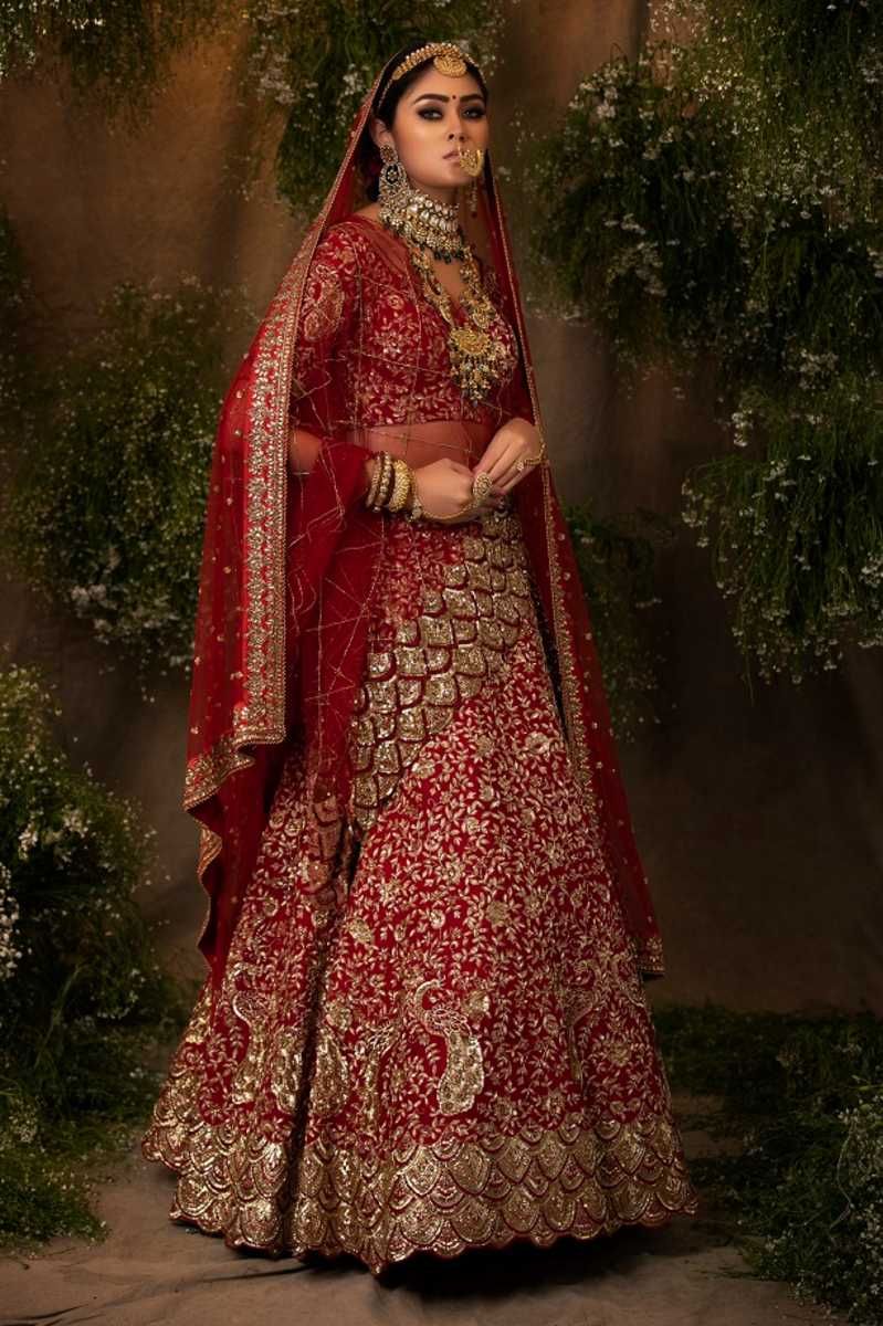 MAROON SCALLOP EMBROIDERED LEHENGA SET