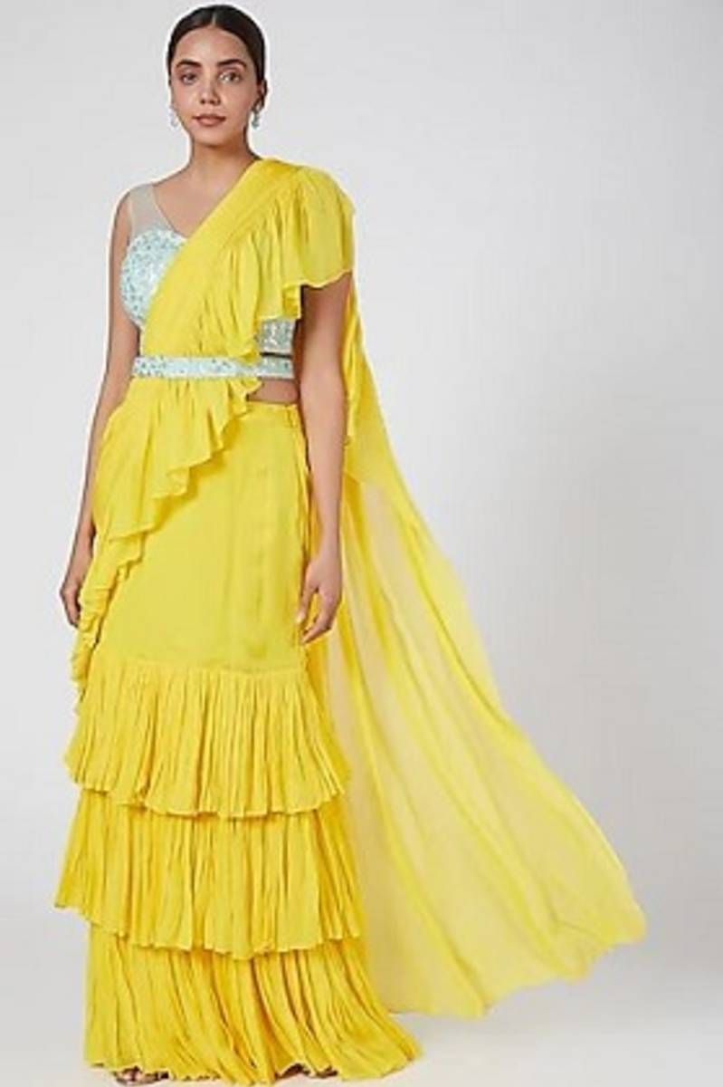 YELLOW RUFFLE SAREE
