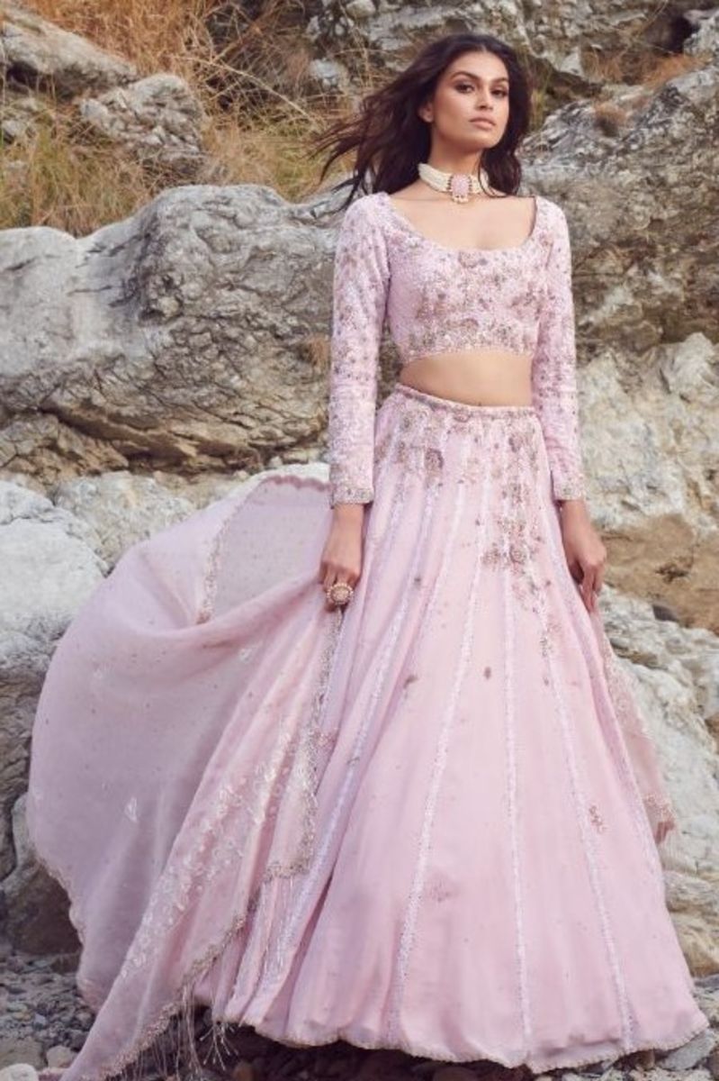 RUBIKA CHIFFON CHIKANKARI LEHENGA SET