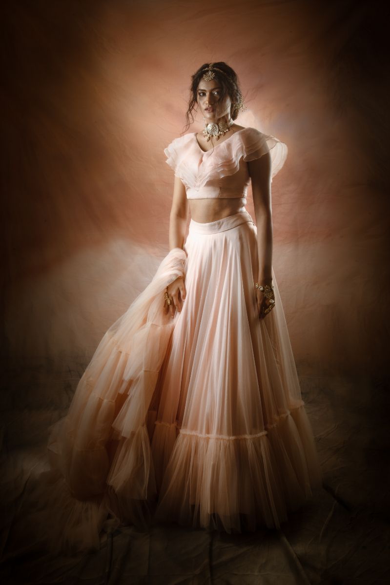 SALMON PINK TIERED LEHENGA 