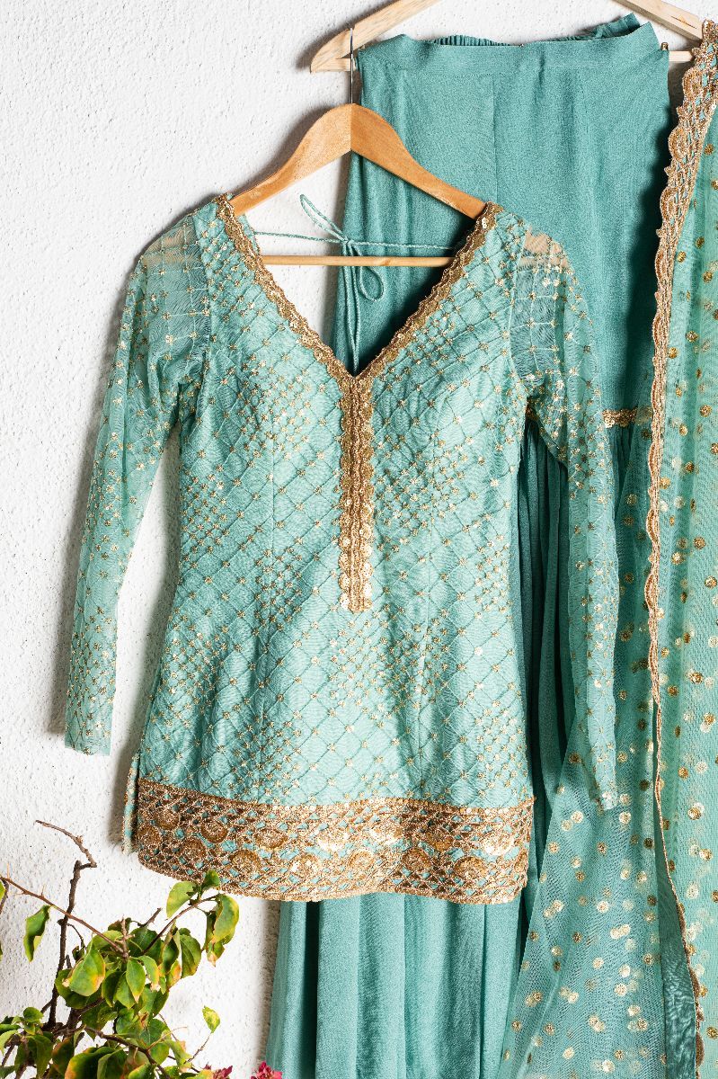 TURKISH BLUE & GOLD SHARARA SET