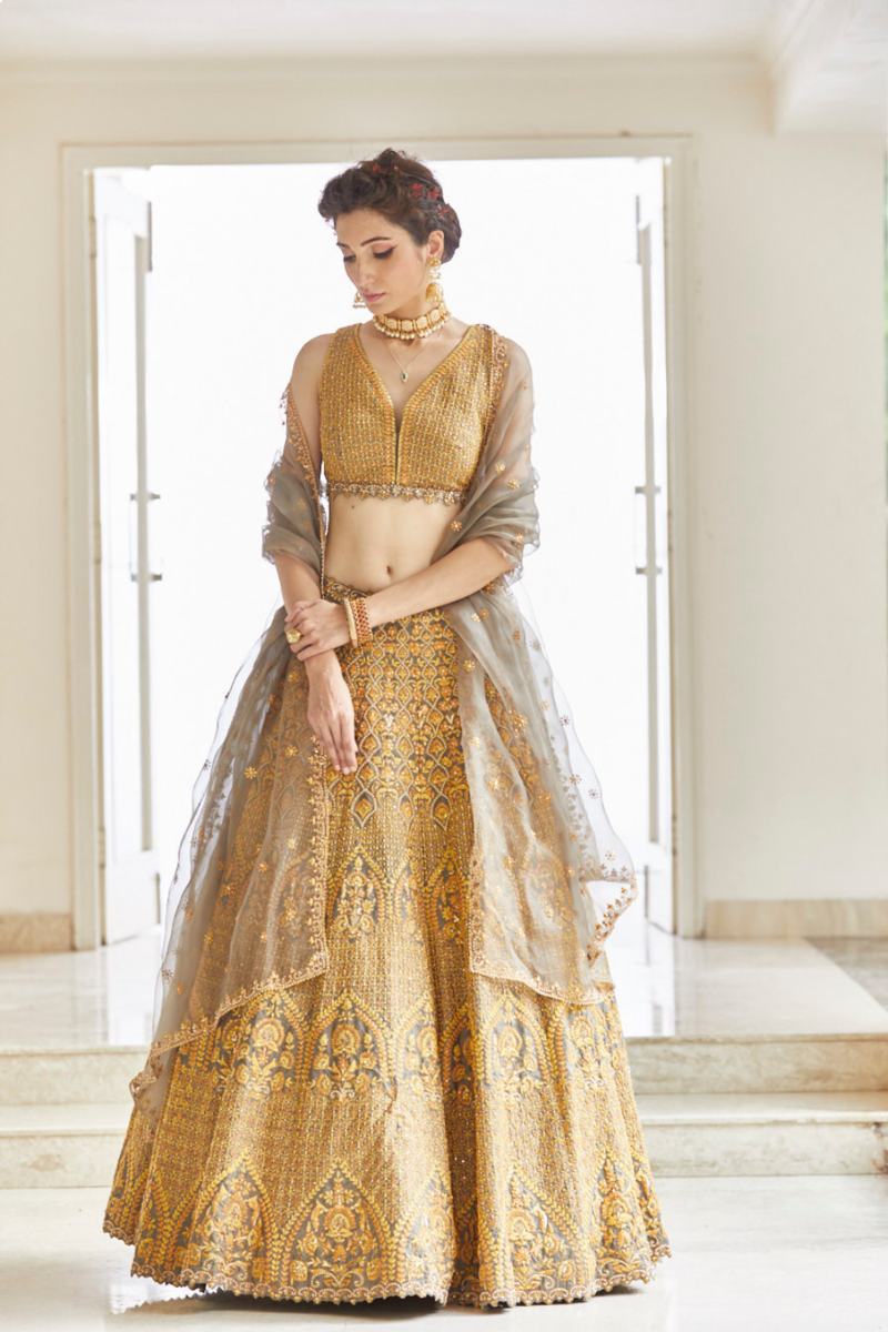 YELLOW DORI WORK LEHENGA SET