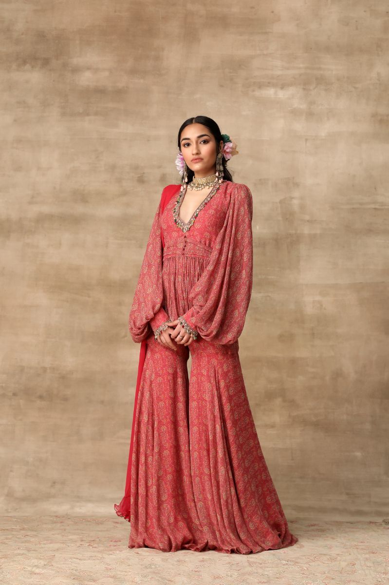 DEEP CORAL PRINTED SHARARA SET