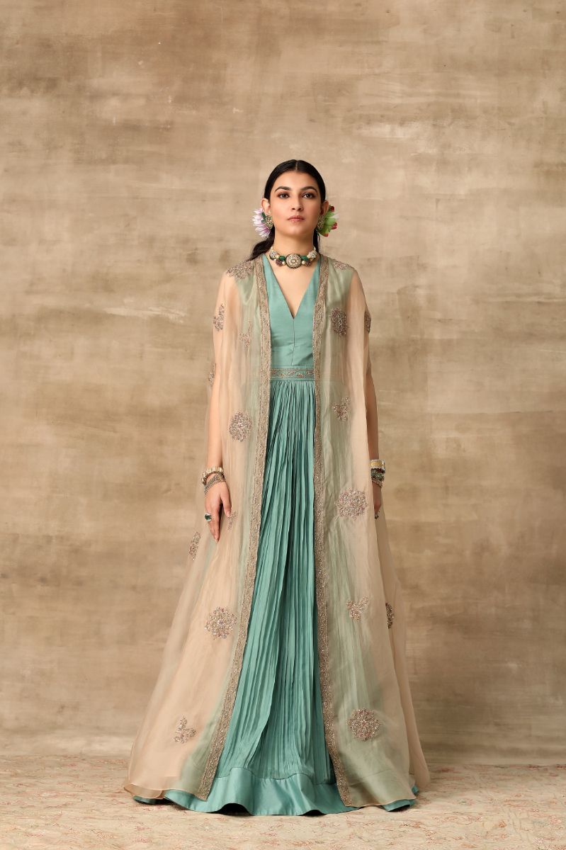 TEAL EMBROIDERED ANARAKLI AND CAPE