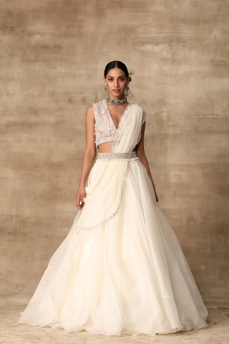 WHITE EMBELLISHED LEHENGA SET