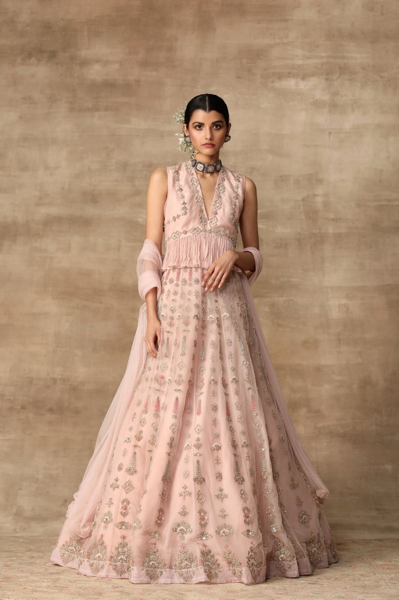 BLUSH PINK EMBROIDERED PEPLUM LEHENGA