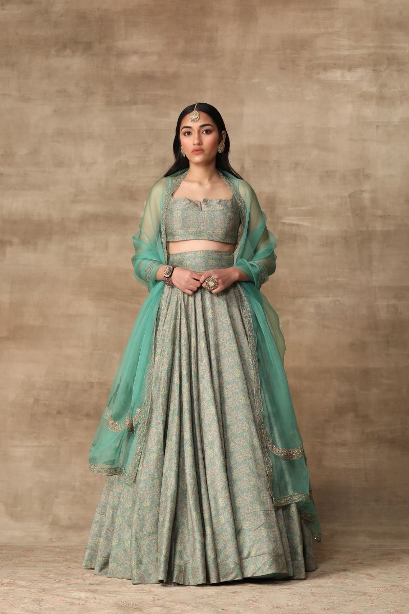 TURQUOISE PRINTED LEHENGA SET