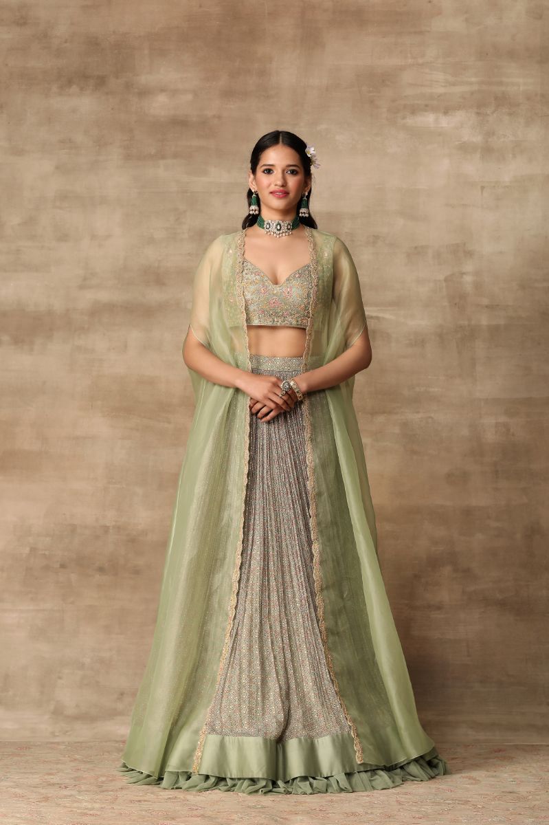 APPLE GREEN EMBROIDERED LEHENGA CAPE SET