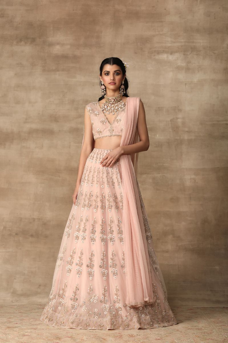PEACHY PINK EMBROIDERED LEHENGA SET
