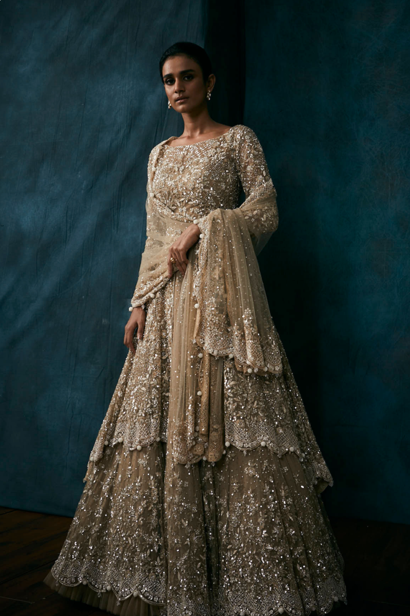 GOLD HIGH LOW JACKET LEHENGA SET