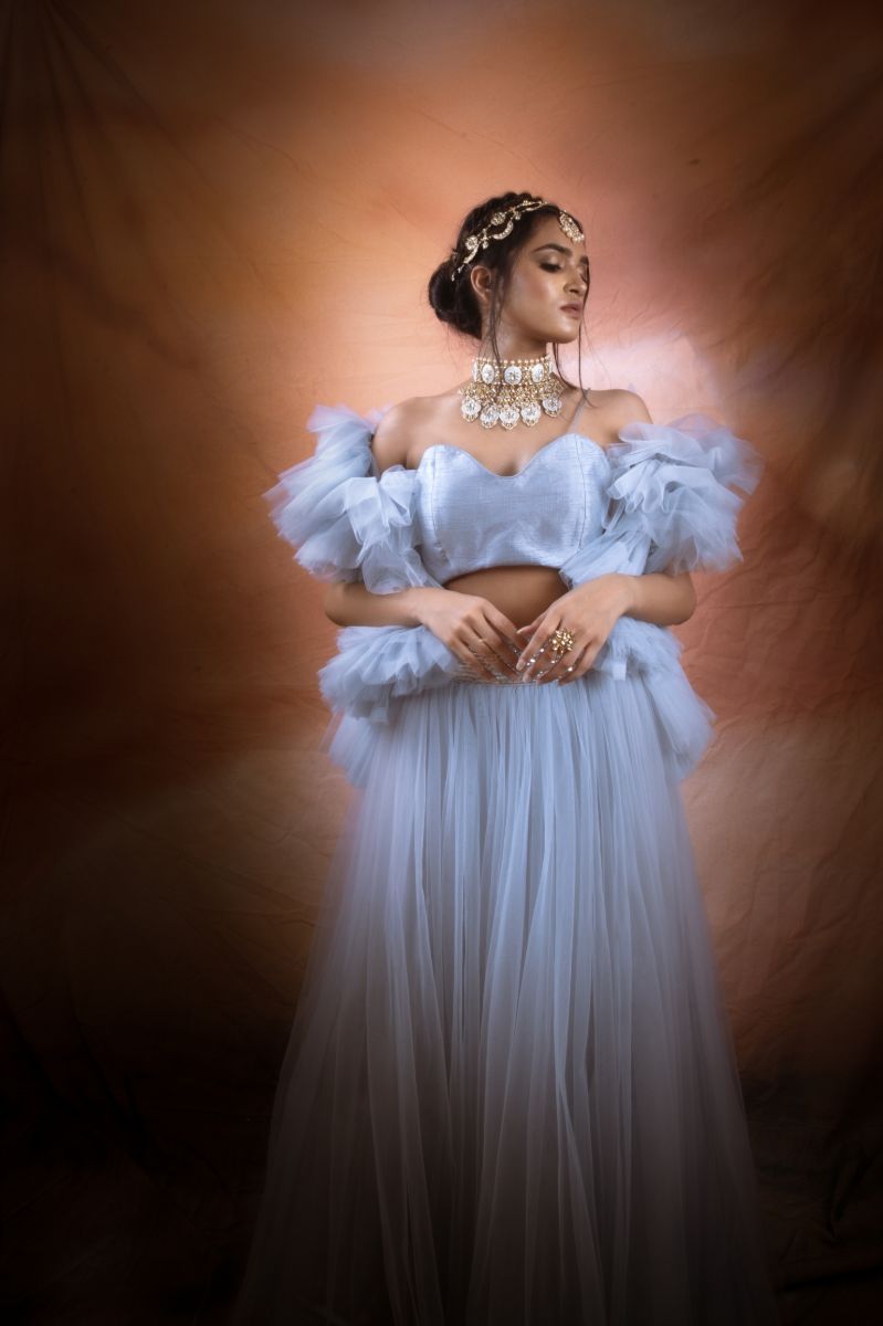 BLUEBERRY GRAY TULLE LEHENGA 