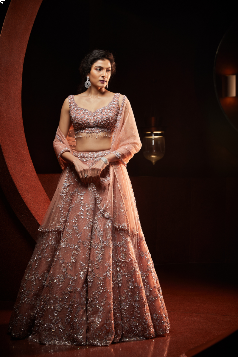 PEACH METALLIC LEHENGA SET