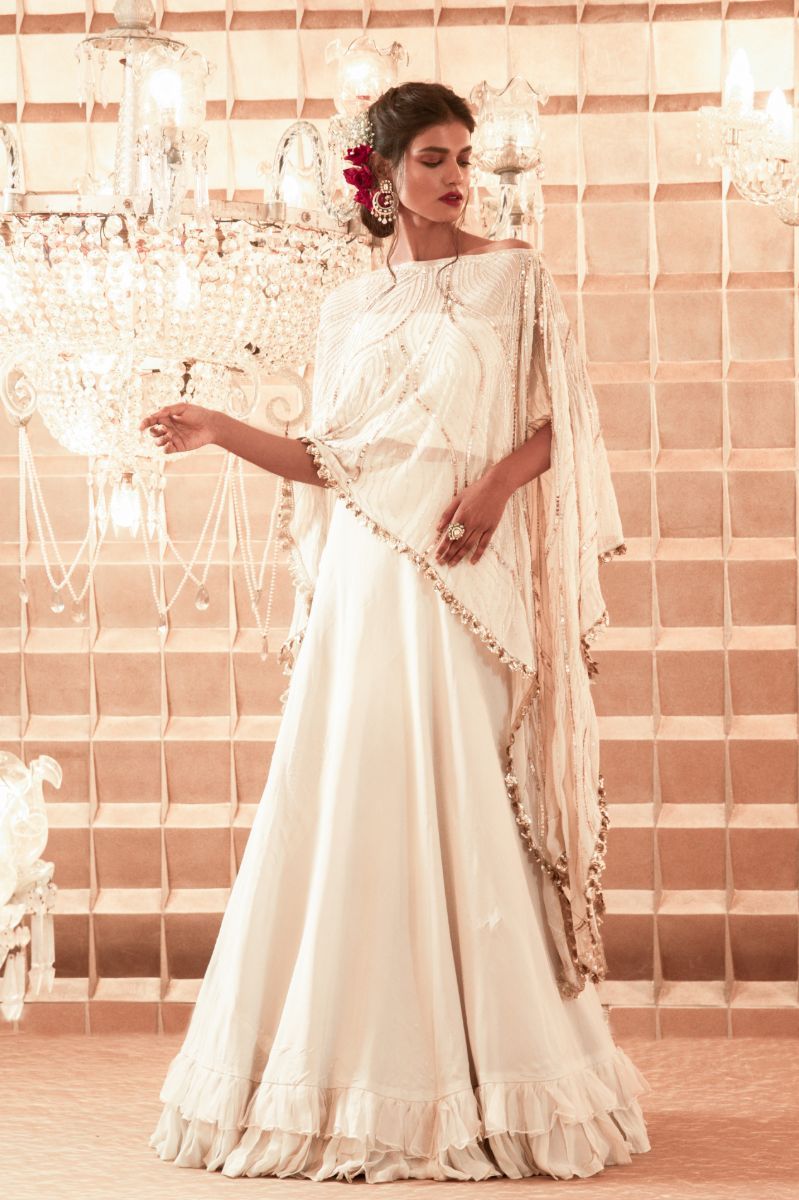 IVORY ORGANZA LEHENGA WITH CAPE