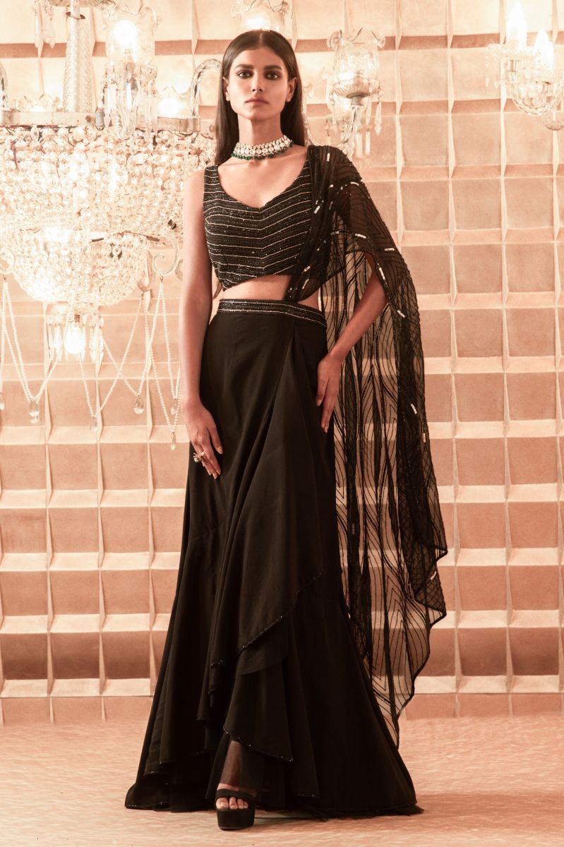 LEHENGA SAREE WITH EMBROIDERED BLOUSE