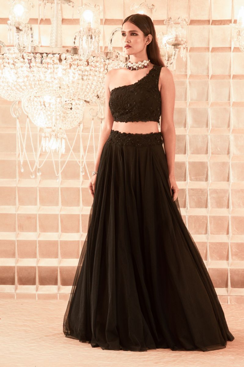 BLACK HAND EMBROIDERED LEHENGA SET