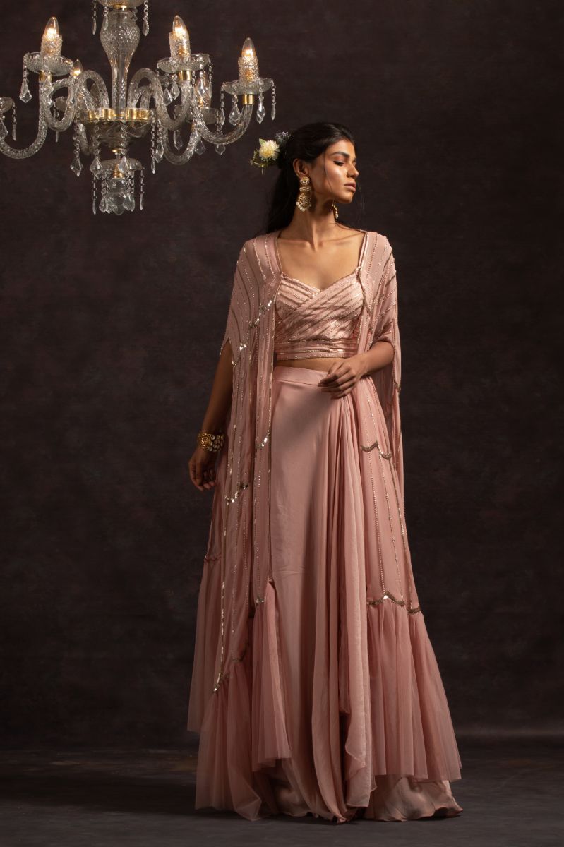 PINK EMBROIDERED LEHENGA WITH CAPE