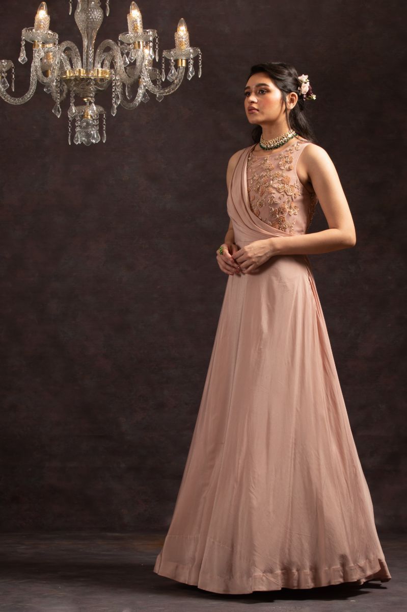 Embroidered A-Line Gown