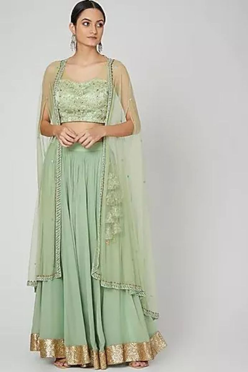 MINT GREEN EMBROIDERY LEHENGA SET
