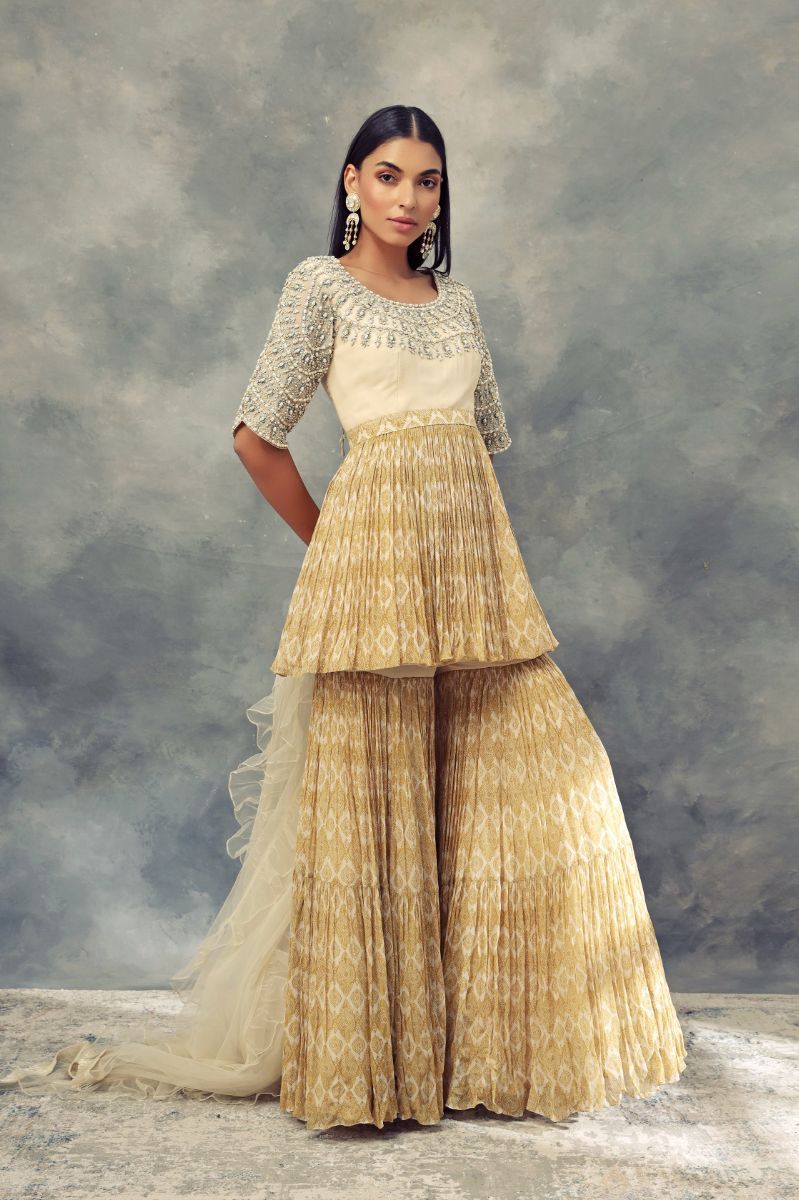 YELLOW AND IVORY SHARARA SET 
