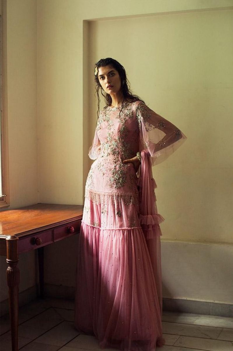PINK EMBELLISHED KURTA WITH SHARARA PANTS SET