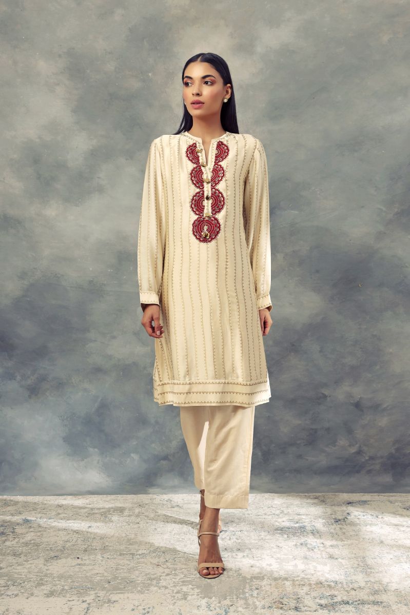 IVORY FOIL PRINTED KURTA SET 
