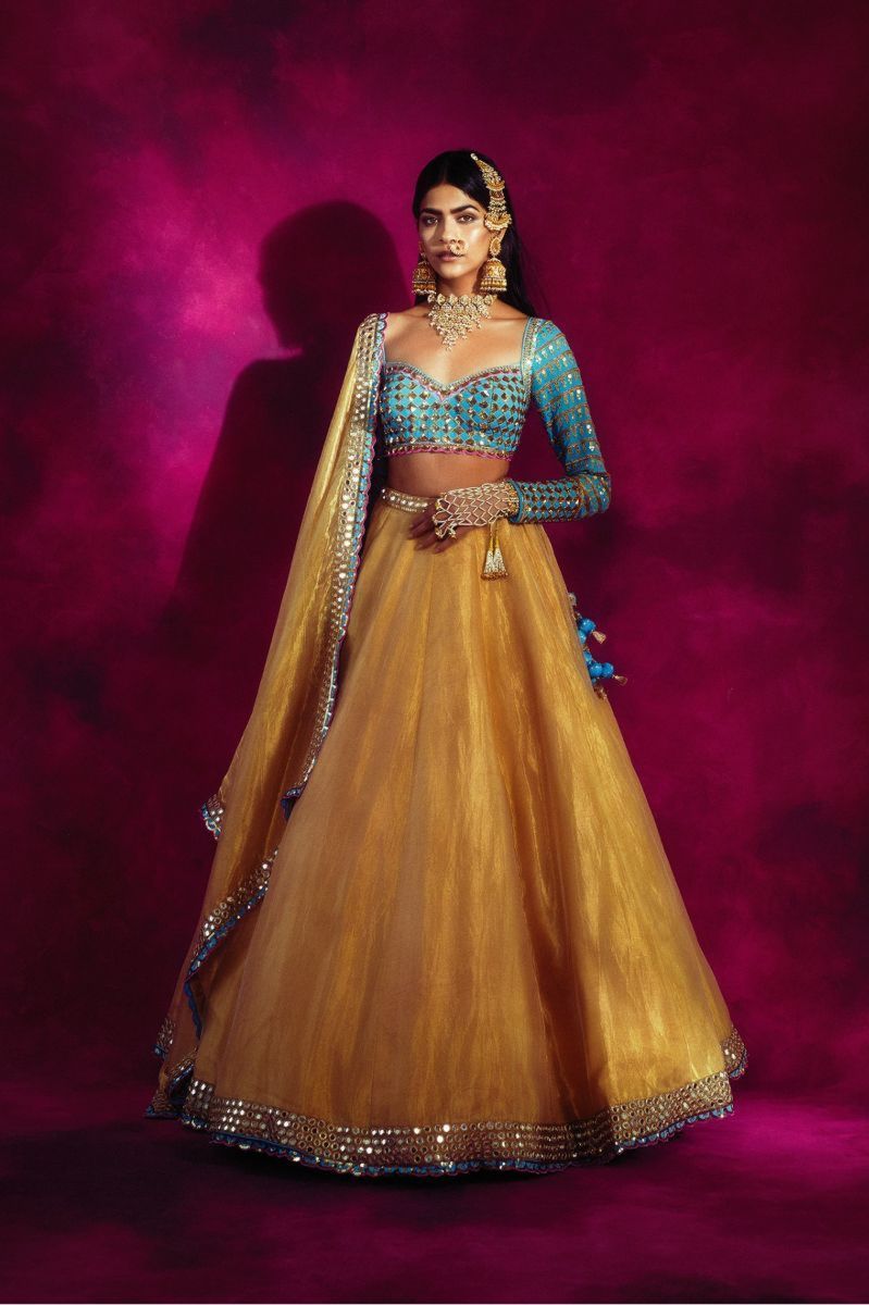 BLUE AND GOLD EMBELLISHED LEHENGA SET