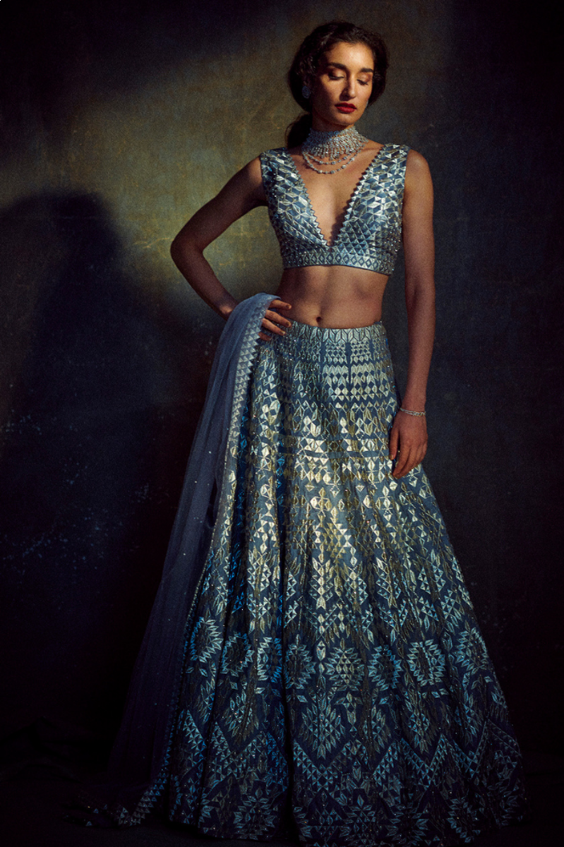 SILVER THREADWORK LEHENGA SET