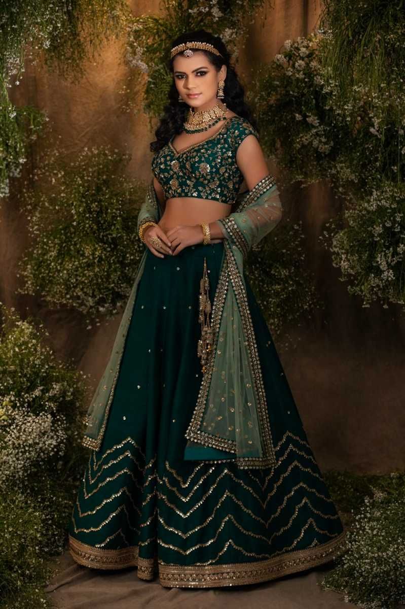 PEACOCK GREEN EMBROIDERY LEHENGA SET