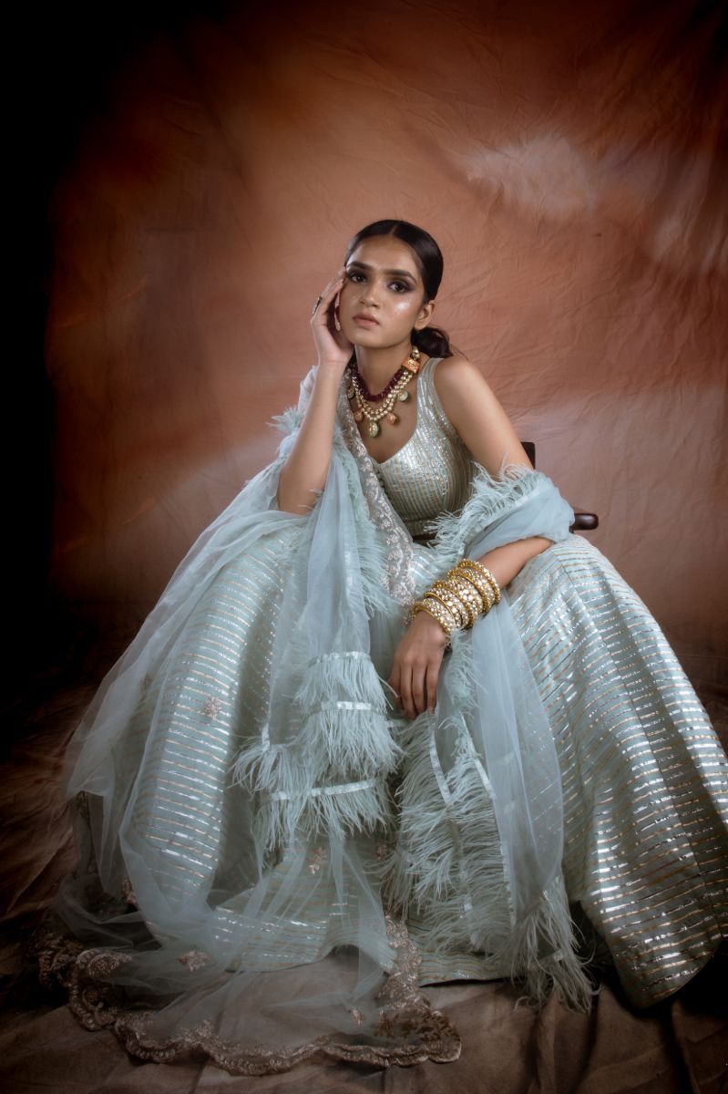 GLACIAL GREEN GOTA PATTI LEHENGA SET 