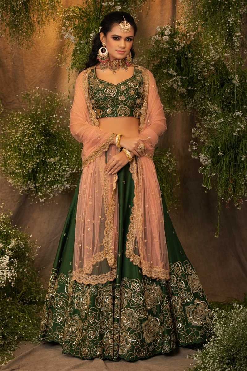 OLIVE GREEN EMBROIDERY LEHENGA SET