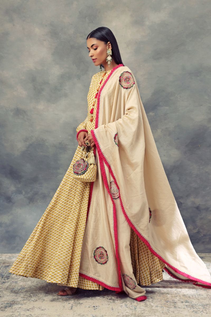 MUSTARD PRINTED ANARKALI SET