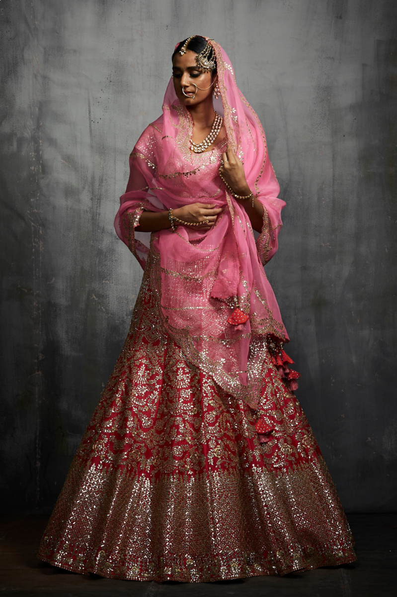 RED GOTA PATTI LEHENGA SET