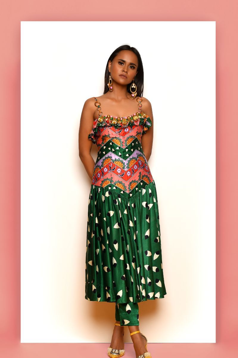 GREEN DROPWAIST DRESS