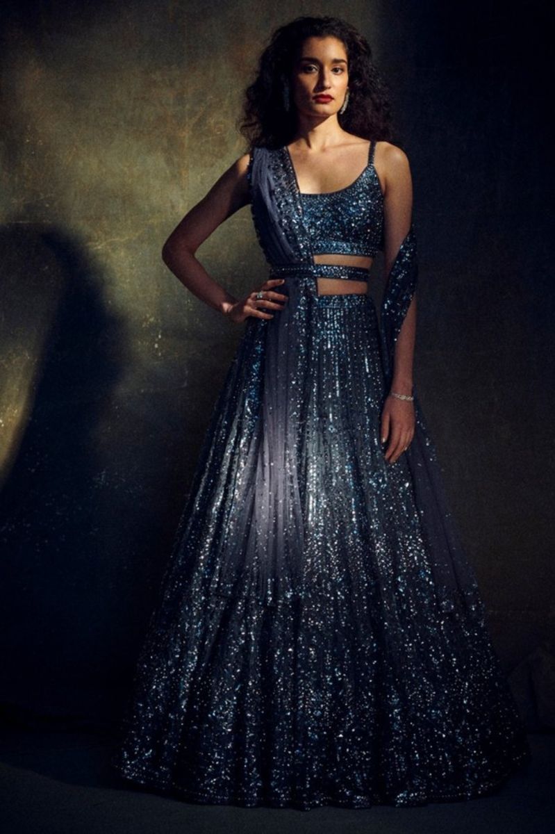 STEEL GREY METALLIC LEHENGA SET