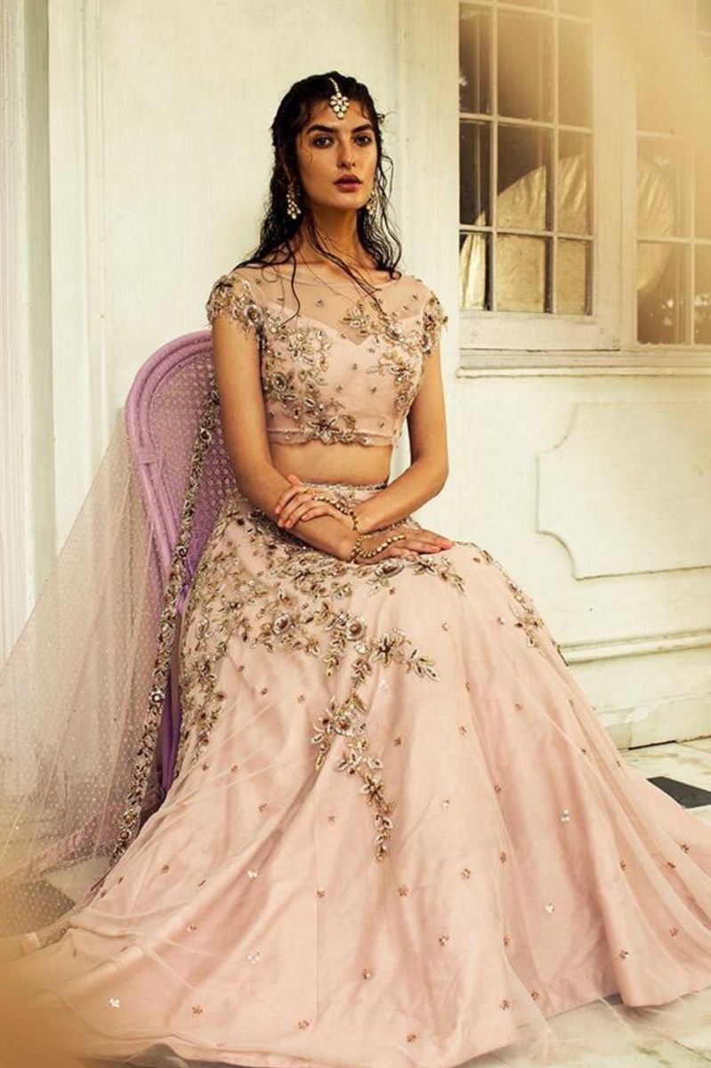 MUD PINK EMBROIDERED LEHENGA SET