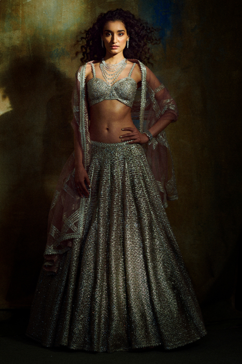 SILVER METALLIC LEHENGA SET