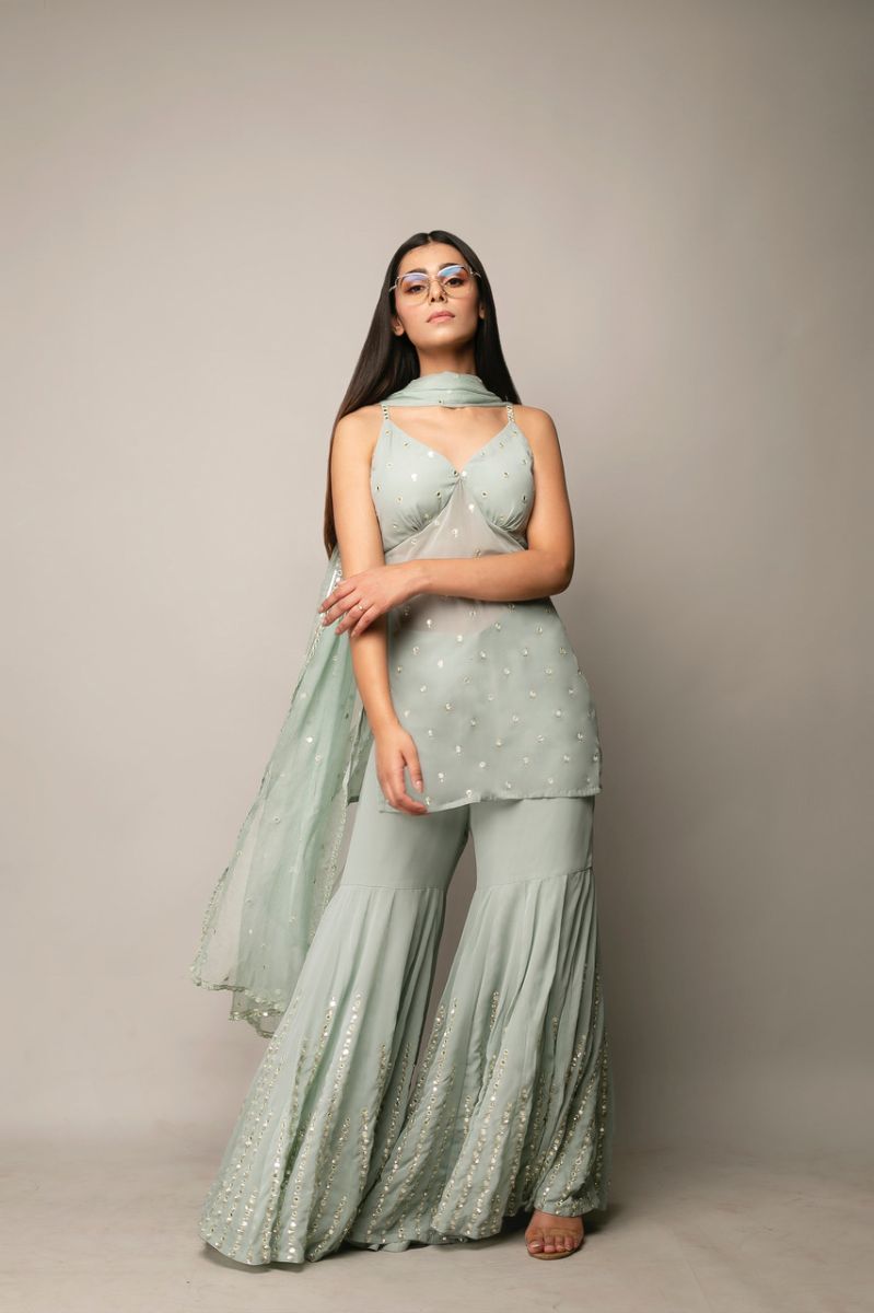 GREEN EMBELLISHED SHARARA SET