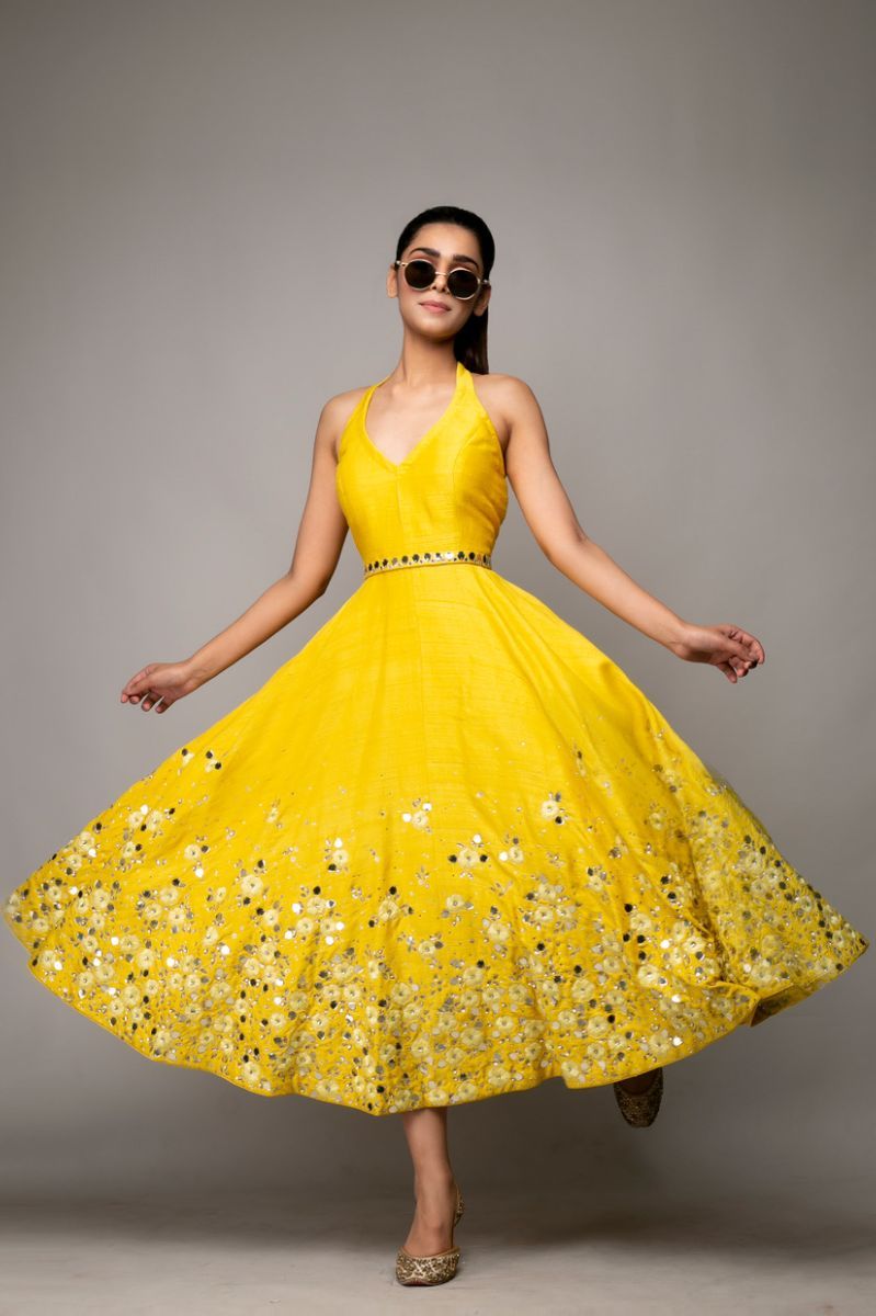 YELLOW CROP LEHENGA SET