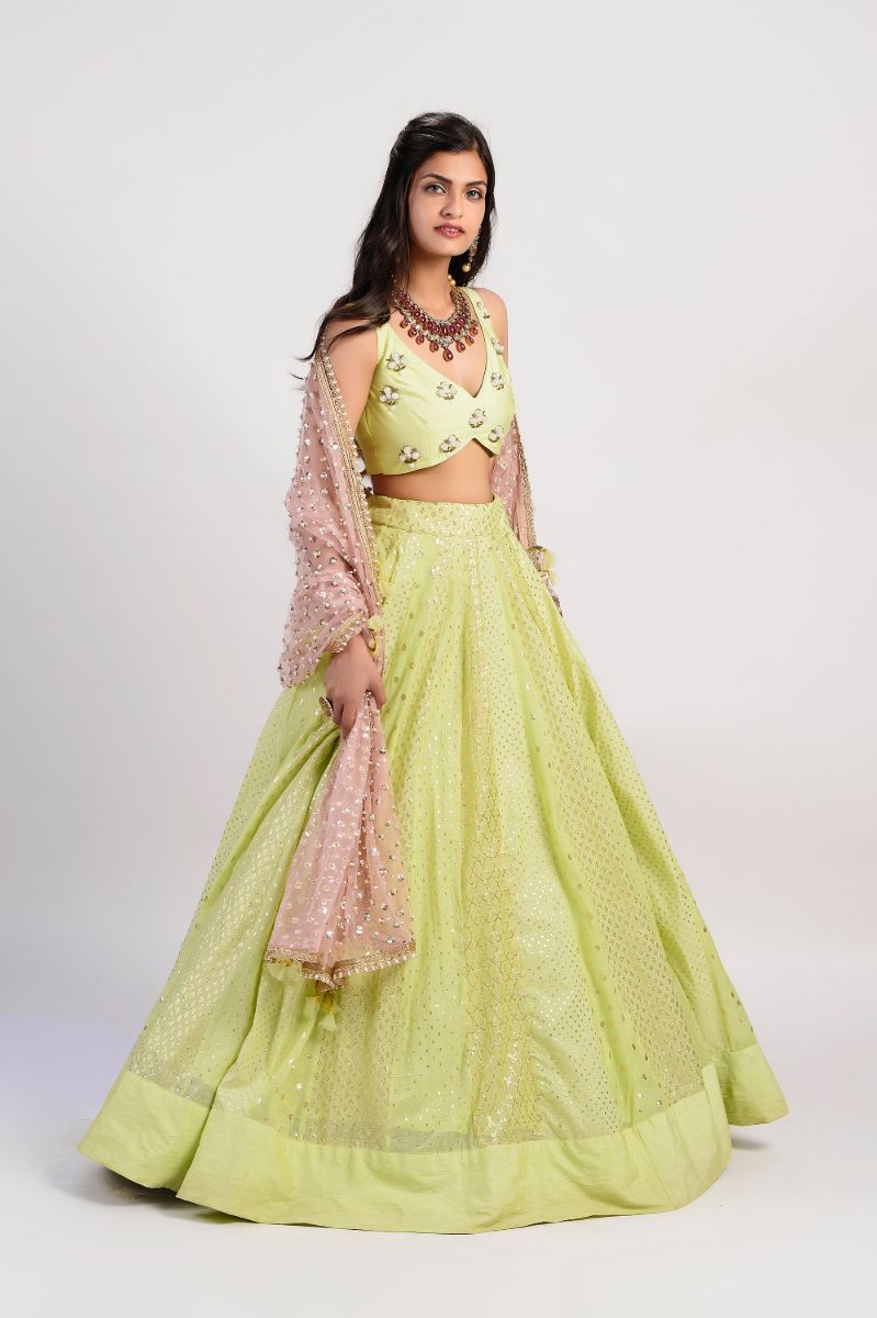 LIME GREEN PANELLED LEHENGA
