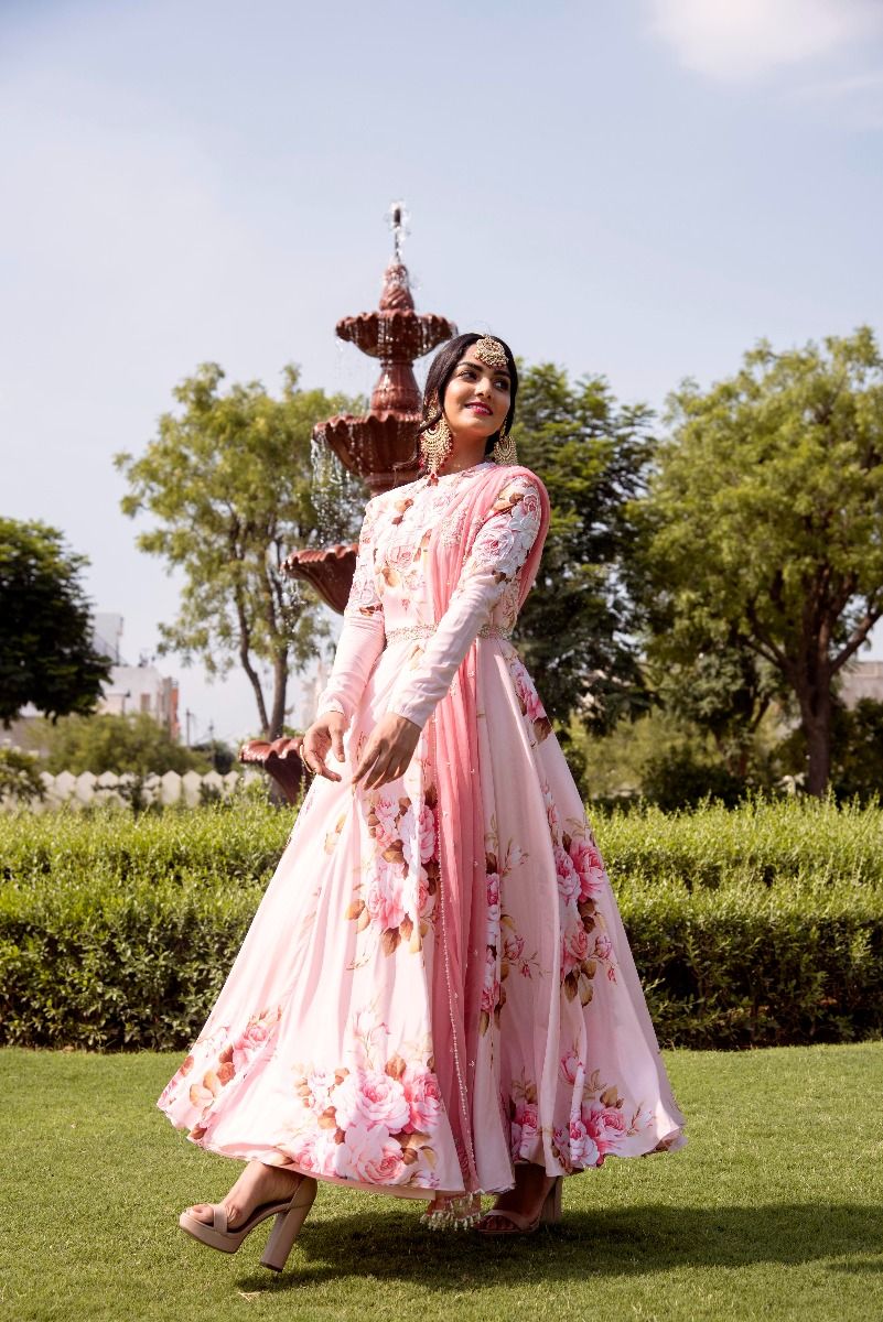 PINK PRINTED ANARKALI SET