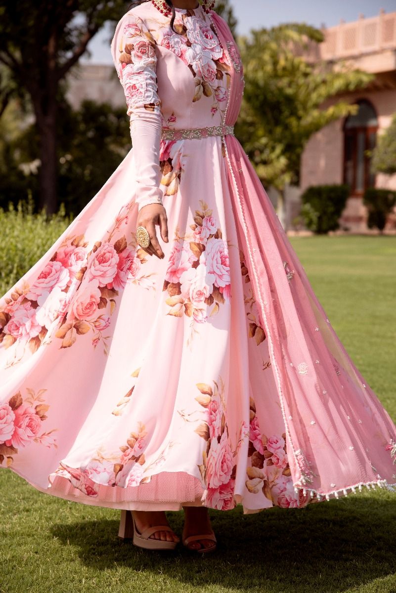 PINK PRINTED ANARKALI SET